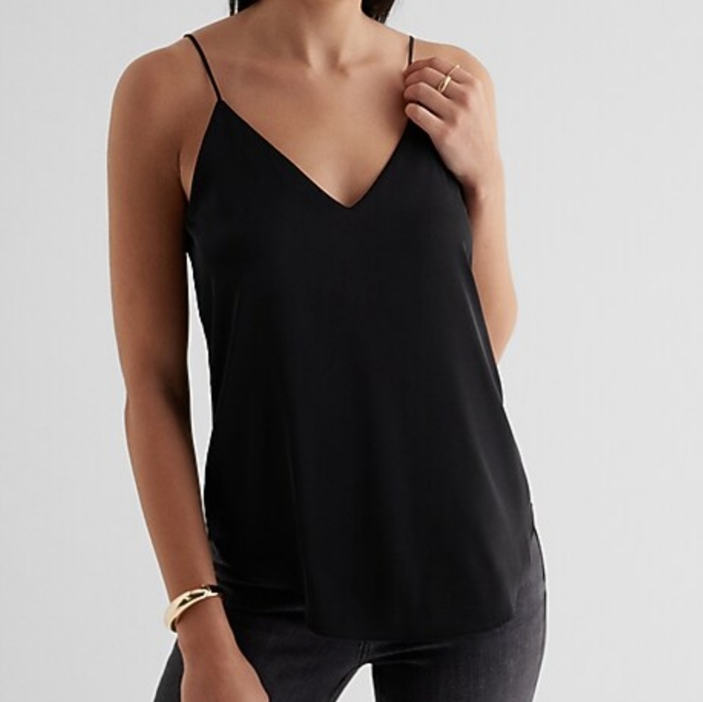 Express Elegant Black Satin Cami Blouse Top
